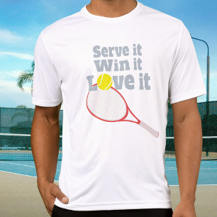 Serveer het, win het, hou ervan tennisrode rackets t-shirt