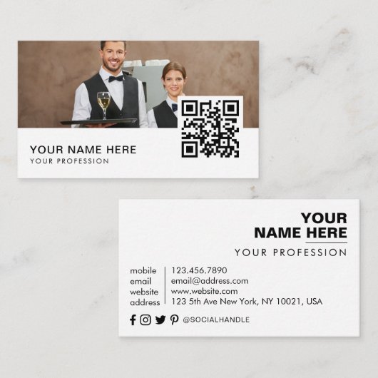 serveerster visitekaartjes QR Code (Voorkant / Achterkant)