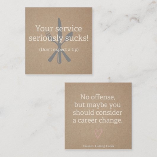 Serveur, Serveur, Carte d'appel de service incorre (Devant / Derrière)