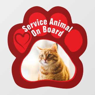 Service Animal On Board Paw Print Photo Cat Raamsticker