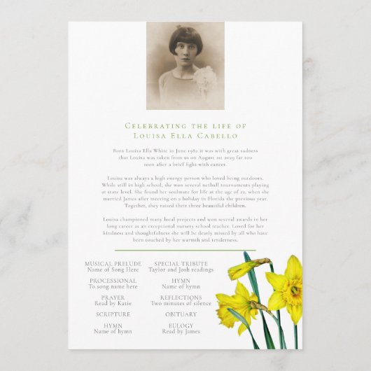 Service commémoratif Daffodiques jaunes programme  (Dos)