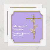 Service commémoratif faire-part croix dorées (Devant / Derrière)