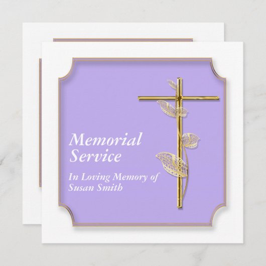 Service commémoratif faire-part croix dorées (Devant / Derrière)