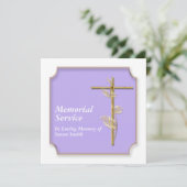 Service commémoratif faire-part croix dorées (Debout devant)