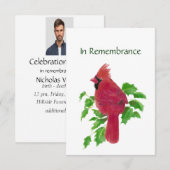 Service commémoratif Invitation Aquarelle Cardinal (Devant / Derrière)