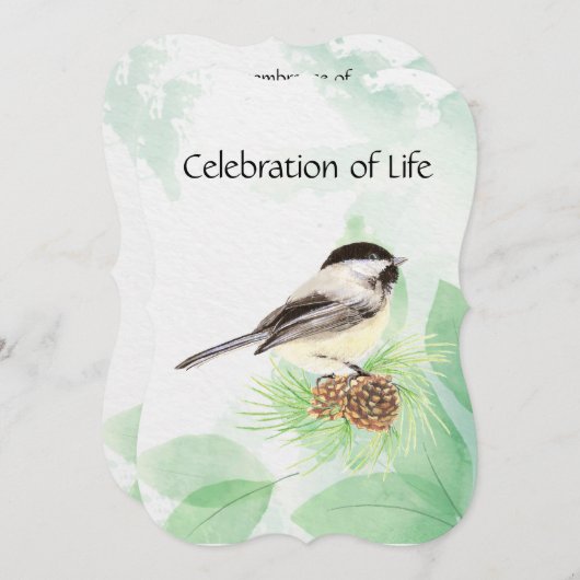 Service commémoratif Invitation Aquarelle Chickade (Devant / Derrière)