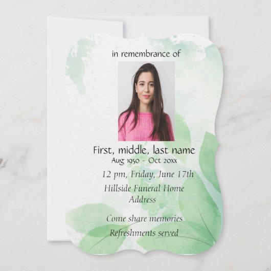 Service commémoratif Invitation Aquarelle Chickade (Dos)