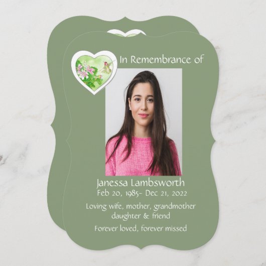 Service commémoratif Invitation Aquarelle Hummingb (Devant / Derrière)