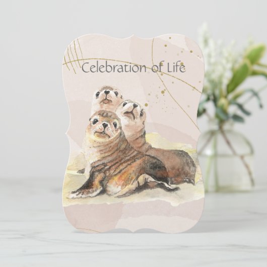 Service commémoratif Invitation Aquarelle Phoques (Debout devant)