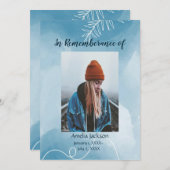 Service commémoratif Invitation Bleu Feuilles bota (Devant / Derrière)