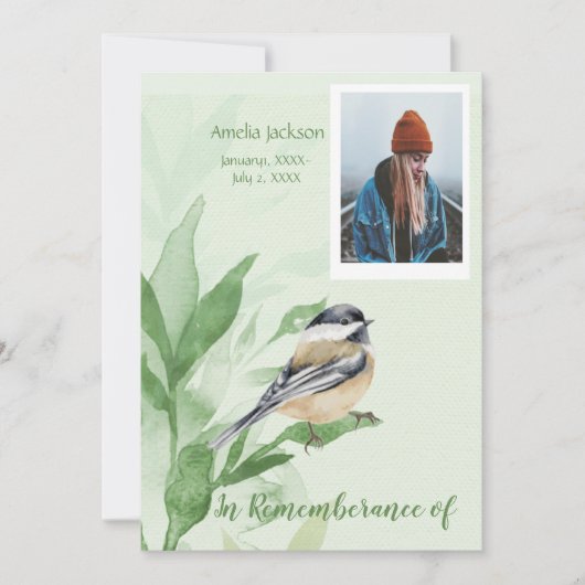 Service commémoratif Invitation Chickadee Bird Bot (Devant)