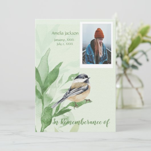 Service commémoratif Invitation Chickadee Bird Bot (Debout devant)