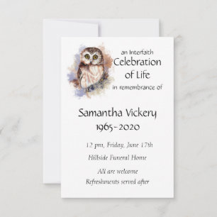 Service commémoratif Invitation Cute Owl Bird
