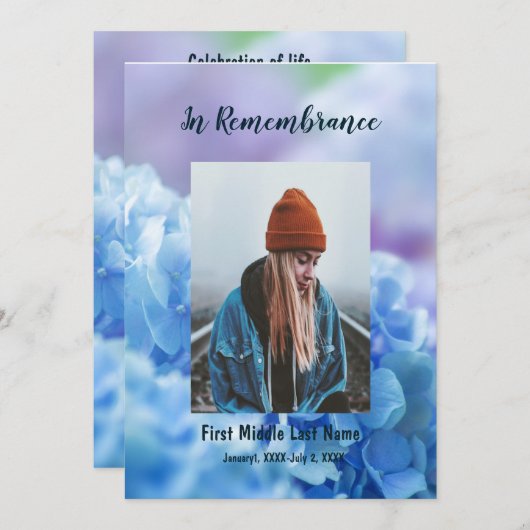 Service commémoratif Invitation Hydrangea Garden F (Devant / Derrière)