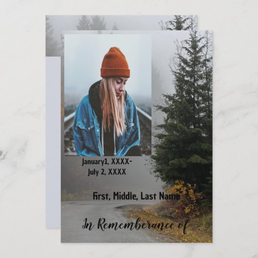 Service commémoratif Invitation Road Fog Feuilles (Devant / Derrière)