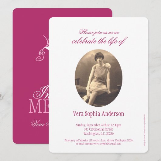 Service commémoratif photo invitations funéraires (Devant / Derrière)