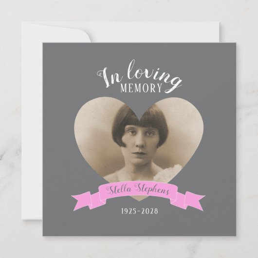 Service commémoratif photo ruban rose invitations  (Devant)