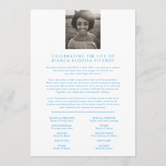 Service commémoratif violet rose programme funérai (Dos)