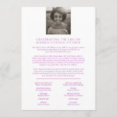 Service commémoratif violet rose programme funérai (Dos)