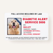 Service d'alerte diabétique Chien Photo ID Badge (Devant)