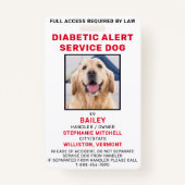 Service d'alerte diabétique Chien Photo ID Badge (Devant)