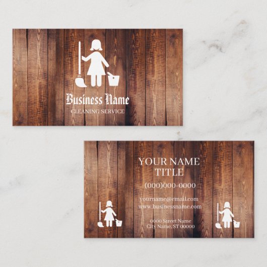 Service de nettoyage rustique Carte de visite doub (Devant / Derrière)