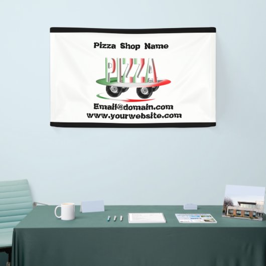 Service de pizza, vert rouge, bannière personnalis (Salon professionnel)