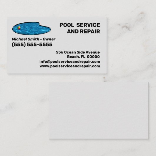 Service de pool et Carte de visite de réparation (Devant / Derrière)