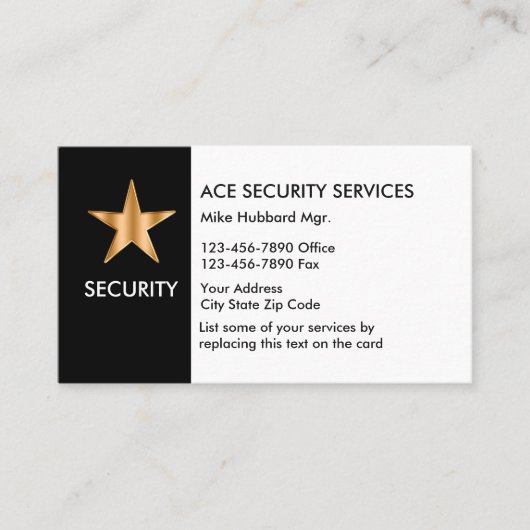 Service de sécurité Cartes de visite simples (Devant)