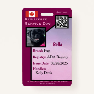 Service Dog ID Kaart paarse Verticale Badge