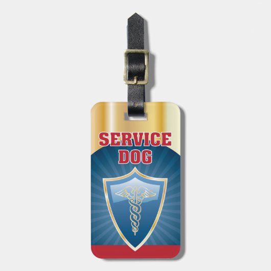 Service Dog label Gold Blue Red met symbool Bagagelabel (Voorkant verticaal)