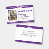 Service Dog Personnalisé Simple Photo ID Badge (Front & Back)