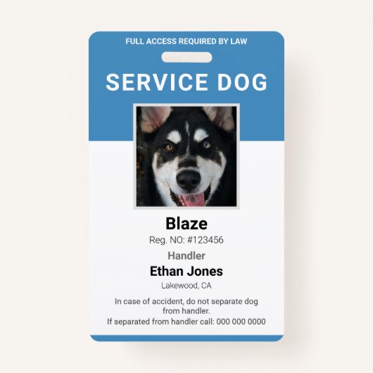 Service Dog Photo Blue Badge (Voorkant)