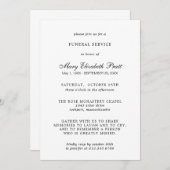 Service funéraire Elégante Black White Invitation (Devant / Derrière)