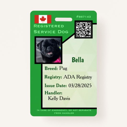 Service Hond ID Kaart groen verticaal Badge (Voorkant)