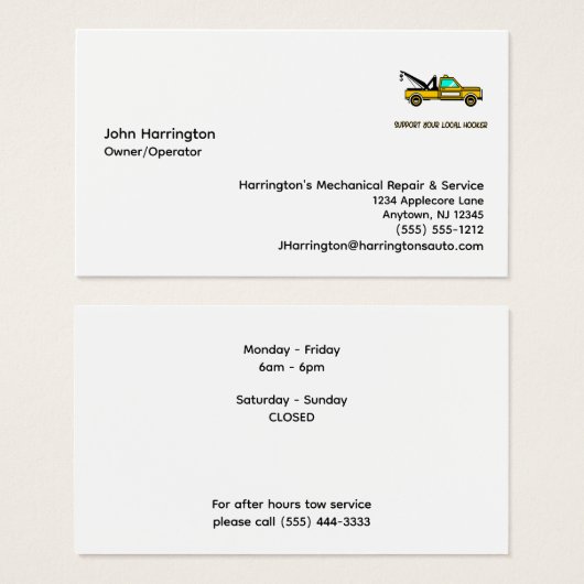 Service mécanique remorquage Cartes de visite sur  (Devant & derrière)