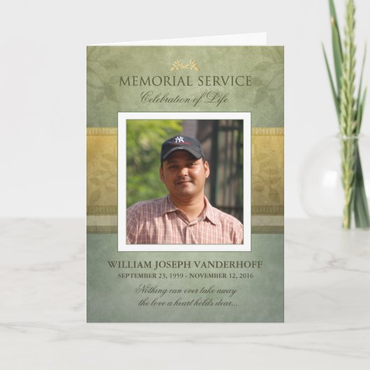 Service Memorial Elegant Green Gold Invitation (Devant)