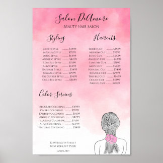 Service Menu Meisje met Vlecht Roze Aquarel Poster