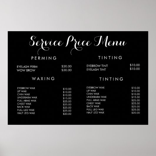Service Price Menu Custom Printed Poster (Voorkant)