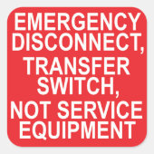 Servicelabel voor Disconnect Transfer Switch Vierkante Sticker (Voorkant)