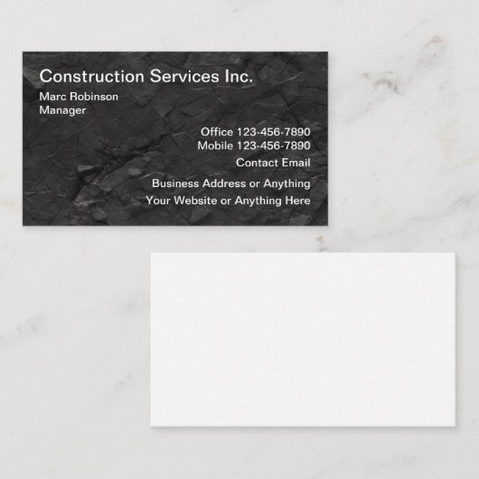 Services de construction Cartes de visite noirs (Devant / Derrière)