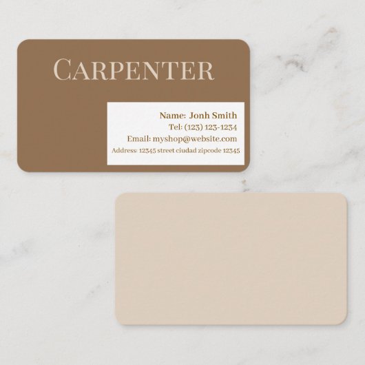 services de menuisier carte de visite modifiable (Devant / Derrière)