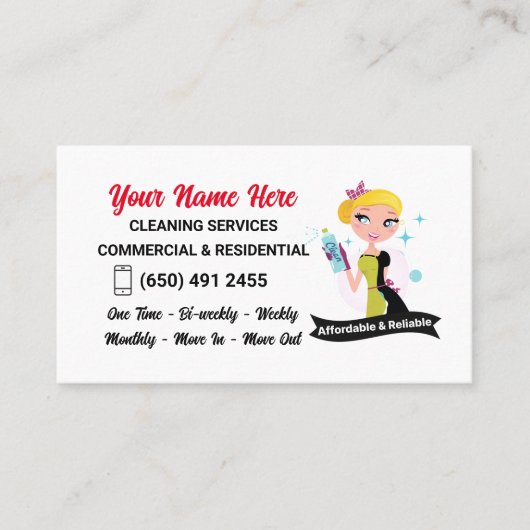 Services de nettoyage Janitor Lady Carte de visite (Devant)