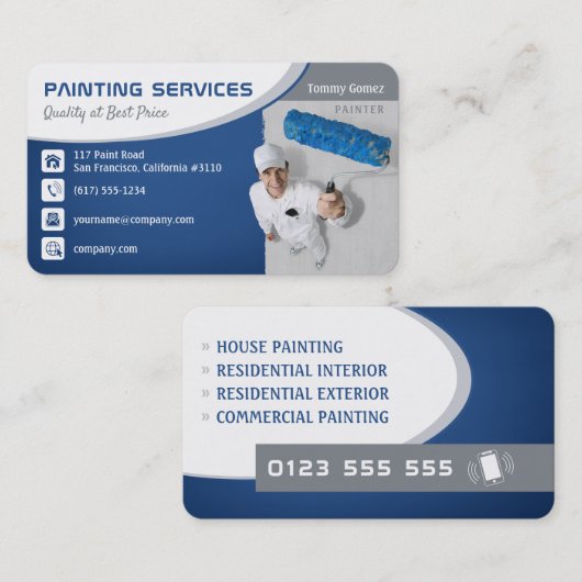 Services de peinture | Carte de visite bleu qualit (Devant / Derrière)