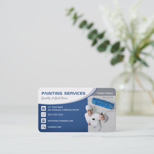Services de peinture | Carte de visite bleu qualit (Debout devant)