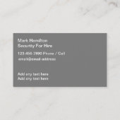 Services De Sécurité De Location De Cartes de visi (Dos)