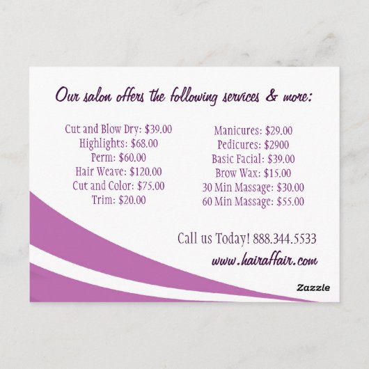 Services offerts ~ Carte postale (Dos)