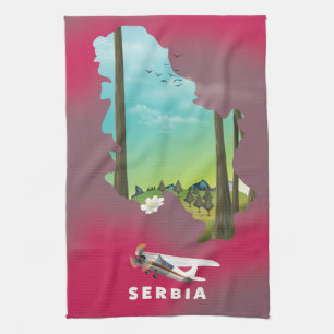 Servië geïllustreerde kaart reisposter theedoek