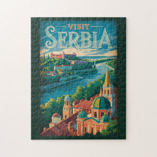 Servië Landschap Illustratie Reis Kunst Vintage Legpuzzel