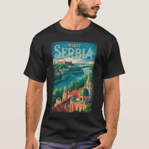 Servië Landschap Illustratie Reis Kunst Vintage T-shirt